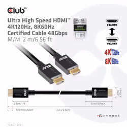 CLUB3D Ultra High Speed HDMI 4K120Hz, 8K60Hz Certified Cable 48Gbps M/M 2 m / 6.56 ft - Vue supplémentaire 6