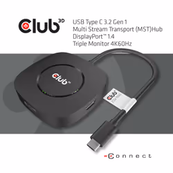 CLUB3D USB TYPE C 3.2 GEN1 MULTISTREAM TRANSPORT MST HUB DISPLAY PORT 1.4 TRIPLE MONITOR DisplayPort male Displayport female Noir - Vue supplémentaire 4