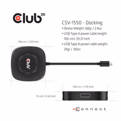 CLUB3D USB TYPE C 3.2 GEN1 MULTISTREAM TRANSPORT MST HUB DISPLAY PORT 1.4 TRIPLE MONITOR DisplayPort male Displayport female Noir - Vue supplémentaire 5