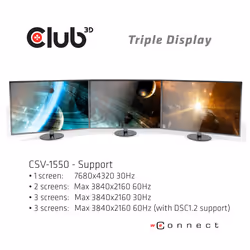CLUB3D USB TYPE C 3.2 GEN1 MULTISTREAM TRANSPORT MST HUB DISPLAY PORT 1.4 TRIPLE MONITOR DisplayPort male Displayport female Noir - Vue supplémentaire 8