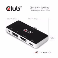 CLUB3D CSV-1591 station d'accueil USB 3.2 Gen 1 (3.1 Gen 1) Type-C Noir, Chrome