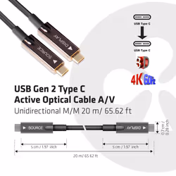 CLUB3D USB3.2 G2 TYPE-C ACT. OPT. A/V M/M 20M câble USB USB 3.2 Gen 2 (3.1 Gen 2) USB C Noir