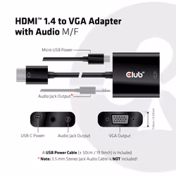 CLUB3D CAC-1302 câble vidéo et adaptateur 0,5 m HDMI Type A (Standard) VGA (D-Sub) Noir - Vue supplémentaire 7