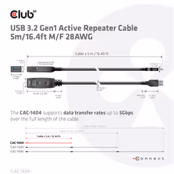 CLUB3D CAC-1404 câble USB 5 m USB 3.2 Gen 1 (3.1 Gen 1) USB A Noir - Vue supplémentaire 4