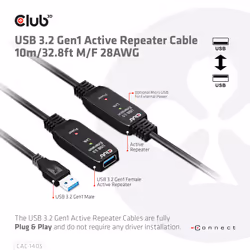 CLUB3D CAC-1405 câble USB 10 m USB 3.2 Gen 2 (3.1 Gen 2) USB A Noir
