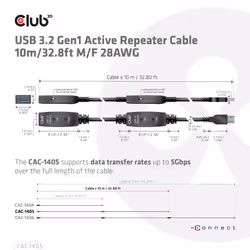 CLUB3D CAC-1405 câble USB 10 m USB 3.2 Gen 2 (3.1 Gen 2) USB A Noir - Vue supplémentaire 4