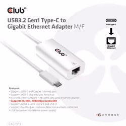 CLUB3D CAC-1519 changeur de genre de câble USB-C RJ-45 Blanc