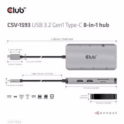 CLUB3D CSV-1593 hub & concentrateur USB 3.2 Gen 1 (3.1 Gen 1) Type-C 16200 Mbit/s Métallique - Vue supplémentaire 6