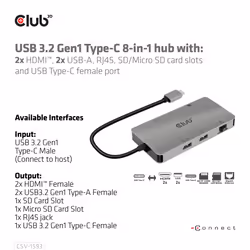 CLUB3D CSV-1593 hub & concentrateur USB 3.2 Gen 1 (3.1 Gen 1) Type-C 16200 Mbit/s Métallique - Vue supplémentaire 9