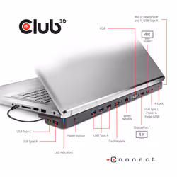 CLUB3D CSV-1564W100 station d'accueil USB 3.2 Gen 1 (3.1 Gen 1) Type-C Noir