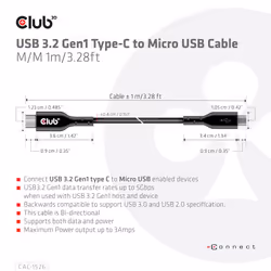CLUB3D CAC-1526 câble USB 1 m USB 3.2 Gen 1 (3.1 Gen 1) USB C Micro-USB B Noir - Vue supplémentaire 4