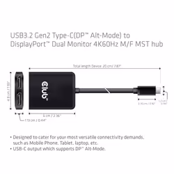 CLUB3D CSV-1555 câble vidéo et adaptateur 1,5 m USB Type-C 2 x DisplayPort Noir - Vue supplémentaire 4