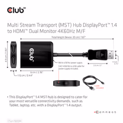 CLUB3D CSV-7200H répartiteur vidéo DisplayPort 2x HDMI