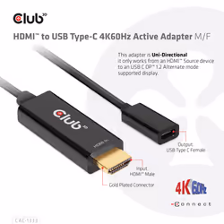 CLUB3D CAC-1333 câble vidéo et adaptateur 0,22 m HDMI Type A (Standard) USB Type-C Noir - Vue supplémentaire 6