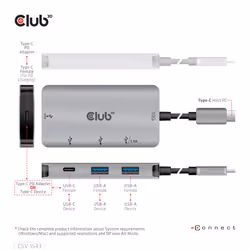 CLUB3D CSV-1543 station d'accueil USB 3.2 Gen 2 (3.1 Gen 2) Type-C Noir, Argent - Vue supplémentaire 5