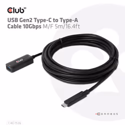 CLUB3D CAC-1536 câble USB 5 m USB 3.2 Gen 2 (3.1 Gen 2) USB C USB A Noir