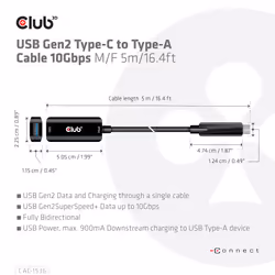 CLUB3D CAC-1536 câble USB 5 m USB 3.2 Gen 2 (3.1 Gen 2) USB C USB A Noir - Vue supplémentaire 5