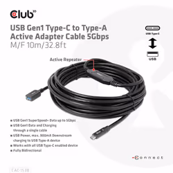 CLUB3D CAC-1538 câble USB 10 m USB 3.2 Gen 1 (3.1 Gen 1) USB C USB A Noir