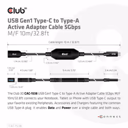 CLUB3D CAC-1538 câble USB 10 m USB 3.2 Gen 1 (3.1 Gen 1) USB C USB A Noir - Vue supplémentaire 4