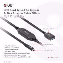 CLUB3D CAC-1538 câble USB 10 m USB 3.2 Gen 1 (3.1 Gen 1) USB C USB A Noir - Vue supplémentaire 8