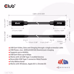 CLUB3D CAC-1529 câble USB 2 m USB 3.2 Gen 1 (3.1 Gen 1) USB C Noir - Vue supplémentaire 4