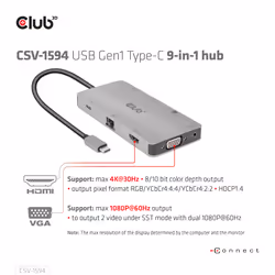 CLUB3D CSV-1594 station d'accueil USB 3.2 Gen 1 (3.1 Gen 1) Type-C Noir, Gris - Vue supplémentaire 12