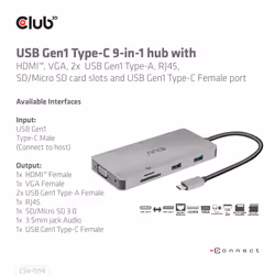 CLUB3D CSV-1594 station d'accueil USB 3.2 Gen 1 (3.1 Gen 1) Type-C Noir, Gris - Vue supplémentaire 9