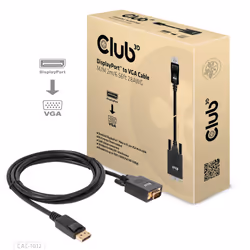 CLUB3D CAC-1012, 2 m, DisplayPort, VGA (D-Sub), Mâle, Mâle, Droit