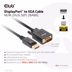 CLUB3D CAC-1012 câble vidéo et adaptateur 2 m DisplayPort VGA (D-Sub) Noir