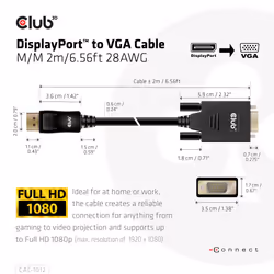 CLUB3D CAC-1012 câble vidéo et adaptateur 2 m DisplayPort VGA (D-Sub) Noir - Vue supplémentaire 4
