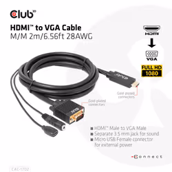 CLUB3D CAC-1712 câble vidéo et adaptateur 2 m VGA (D-Sub) + 3,5 mm HDMI + Micro-USB Noir - Vue supplémentaire 4