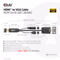 CLUB3D CAC-1712 câble vidéo et adaptateur 2 m VGA (D-Sub) + 3,5 mm HDMI + Micro-USB Noir - Vue supplémentaire 5