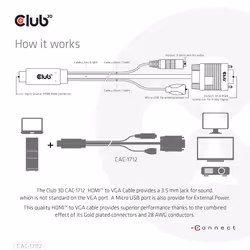 CLUB3D CAC-1712 câble vidéo et adaptateur 2 m VGA (D-Sub) + 3,5 mm HDMI + Micro-USB Noir - Vue supplémentaire 6