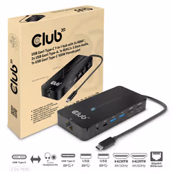 CLUB3D CSV-1595 station d'accueil USB 3.2 Gen 1 (3.1 Gen 1) Type-C Noir