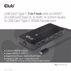 CLUB3D CSV-1595 station d'accueil USB 3.2 Gen 1 (3.1 Gen 1) Type-C Noir - Vue supplémentaire 4