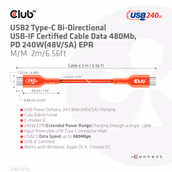 CLUB3D CAC-1573 câble USB 2 m USB4 Gen 2x2 USB C Rouge - Vue supplémentaire 7