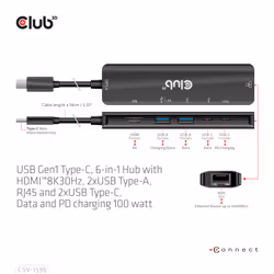 CLUB3D CSV-1596 station d'accueil USB 3.2 Gen 1 (3.1 Gen 1) Type-C Noir - Vue supplémentaire 9