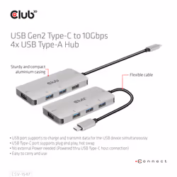 CLUB3D CSV-1547 hub & concentrateur USB 3.2 Gen 2 (3.1 Gen 2) Type-C 10000 Mbit/s Noir, Argent - Vue supplémentaire 10