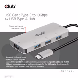 CLUB3D CSV-1547 hub & concentrateur USB 3.2 Gen 2 (3.1 Gen 2) Type-C 10000 Mbit/s Noir, Argent - Vue supplémentaire 6