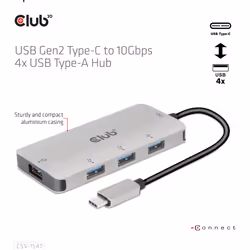 CLUB3D CSV-1547 hub & concentrateur USB 3.2 Gen 2 (3.1 Gen 2) Type-C 10000 Mbit/s Noir, Argent - Vue supplémentaire 7