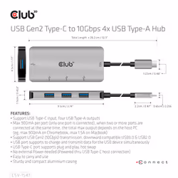 CLUB3D CSV-1547 hub & concentrateur USB 3.2 Gen 2 (3.1 Gen 2) Type-C 10000 Mbit/s Noir, Argent - Vue supplémentaire 8