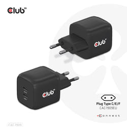 CLUB3D CAC-1909EU chargeur d'appareils mobiles Téléphone portable, Ordinateur portable, Smartphone Noir Secteur Intérieure