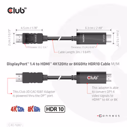 CLUB3D CAC-1087 câble vidéo et adaptateur 3 m DisplayPort HDMI Noir - Vue supplémentaire 4