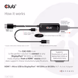 CLUB3D CAC-1335 câble vidéo et adaptateur 1 m HDMI + USB DisplayPort - Vue supplémentaire 12