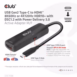 CLUB3D CAC-1588 câble vidéo et adaptateur 0,17 m USB Type-C HDMI Noir - Vue supplémentaire 5