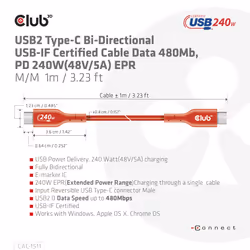 CLUB3D CAC-1511 câble USB 1 m USB 2.0 USB C Orange - Vue supplémentaire 7