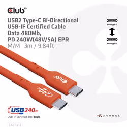 CLUB3D CAC-1513 câble USB 3 m USB 2.0 USB C Orange - Vue supplémentaire 7