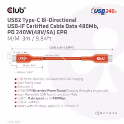 CLUB3D CAC-1513 câble USB 3 m USB 2.0 USB C Orange - Vue supplémentaire 8