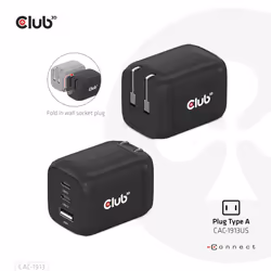 CLUB3D CAC-1913 chargeur d'appareils mobiles Téléphone portable, Ordinateur portable, Smartphone, Universel Noir Secteur Charge rapide Intérieure