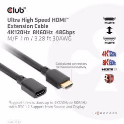 CLUB3D CAC-1322 câble HDMI 1 m HDMI Type A (Standard) Noir